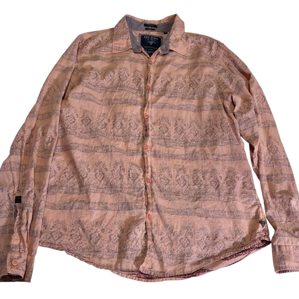 Guess Mens Long Sleeve Button Down Shirt All Over Print Dillon Slim Fit‎ Large